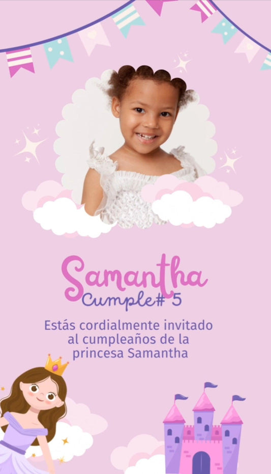 Princesa 2 invitación cumpleaños infantil