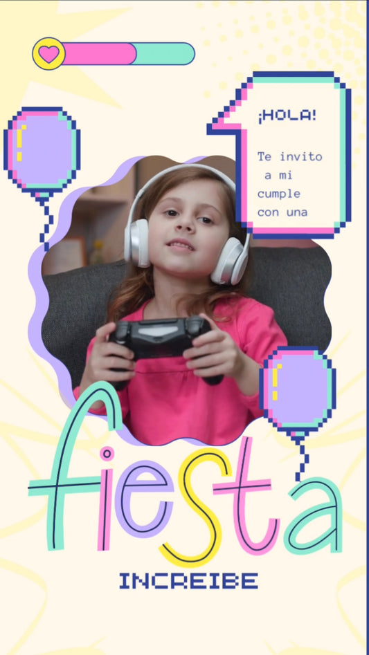 Videojuegos 1 invitación cumpleaños infantil