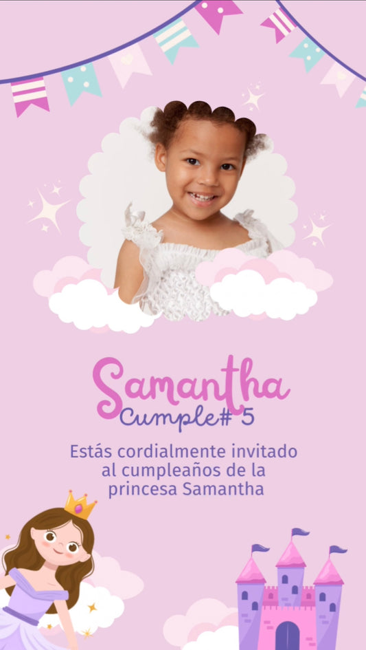 Princesa 2 invitación cumpleaños infantil