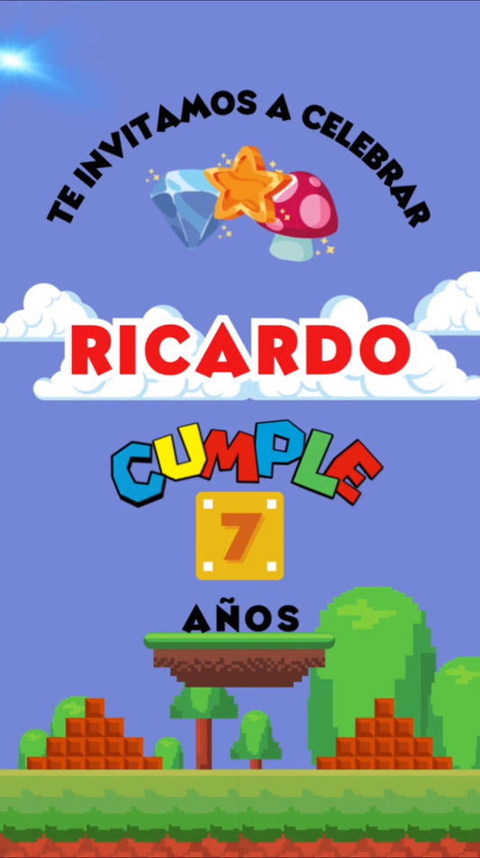 Súper Mario 1 invitación cumpleaños infantil