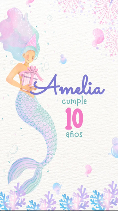 Sirena 1 invitación cumpleaños infantil