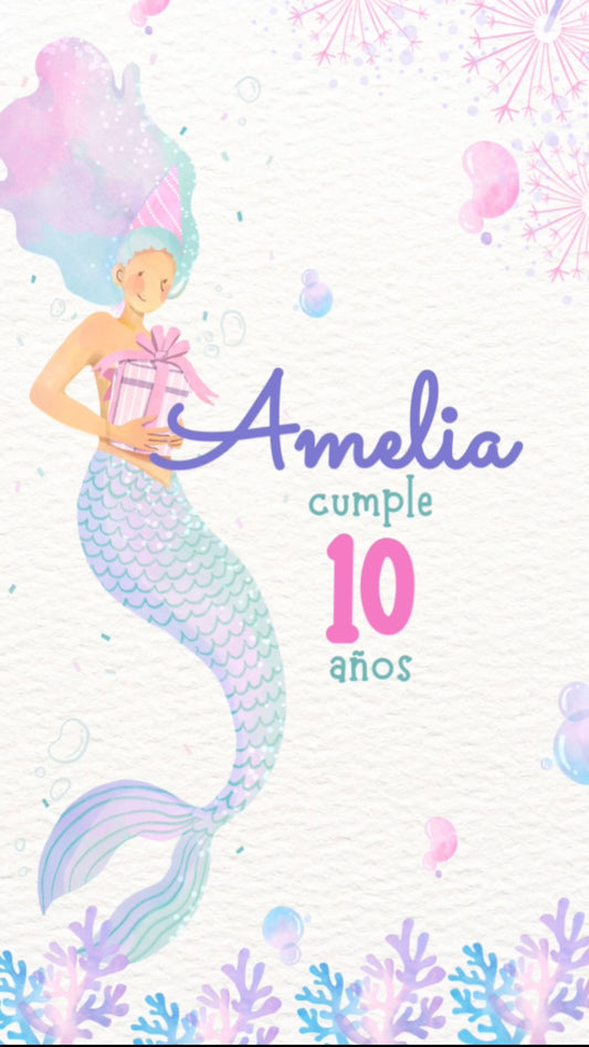 Sirena 1 invitación cumpleaños infantil